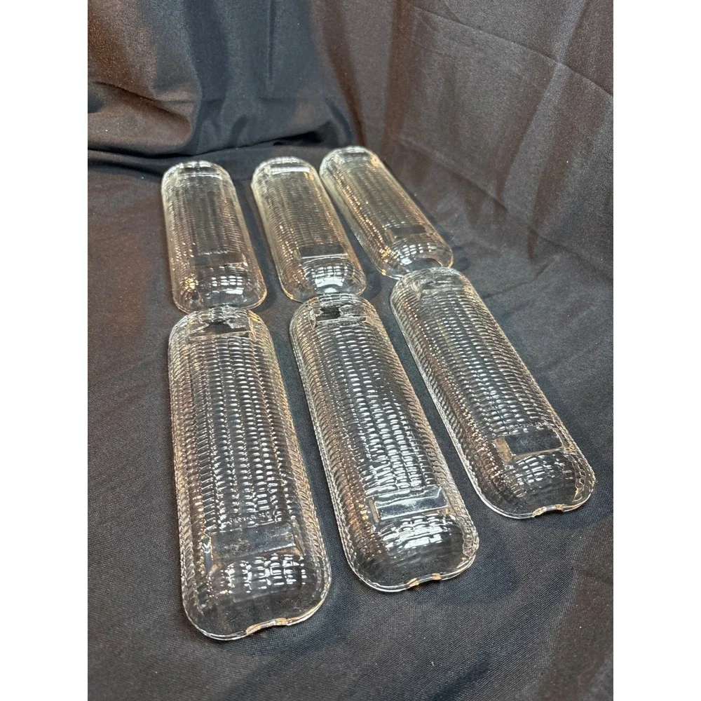 Vintage Clear Glass Corn on the Cob Dishes Set of‎ 6 Textured Serving Trays BBQ